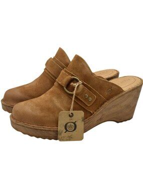 Born Womens 11 Nola Tan Camel Distressed Leather Slip On Platform Clogs Mules